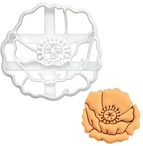 BAKERLOGY Poppy Flower Cookie Cutter - Detailed Biscuit Cutter Design for Baking and Crafts, Ideal on Fondant, Dough, Clay
