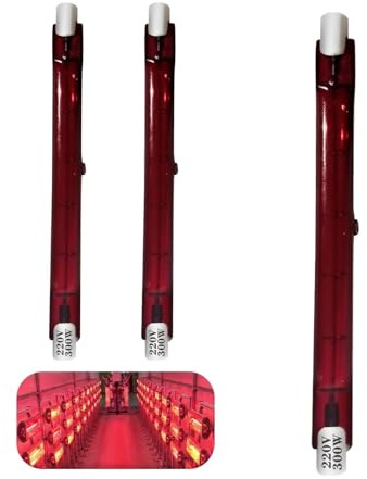Infrarotlampe 300W, R7 Halogenstab Dimmbar, R7S Halogenlampe 118mm 300W Ersatz J-Typ Linear Halogen Lampe, 300LM, Infrarot Halogen Wärmelampe 300W Halogenstablampe Rot Heizlampe, 10mm Ø, 3 Stück