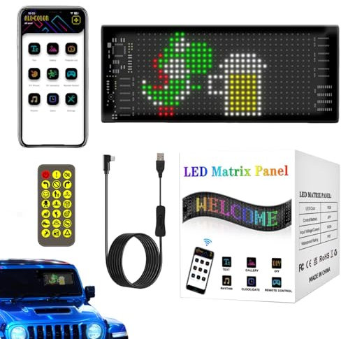 Señal LED para ventana de coche – Pantalla LED para ventana de coche, pantalla LED flexible | Control de aplicación, pantalla LED programable de 7 x 3 pulgadas para boda, festival, fiesta
