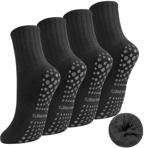 Utensilsto 4 Paar Pilates Socken Stoppersocken Damen 35-39, Yoga Socken Rutschfeste Yogasocken Antirutschsocken Anti Rutsch Grip Socks für Pilates Barre Ballett Tanz Fitness Trampolin (Schwarz)