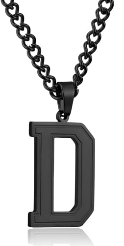 Herren Kette mit A-Z Buchstaben Anhänger Edelstahl Silber/Gold/Schwarz | Halskette 60cm,Ostern Vatertag Geburtstag Geschenke für Männer