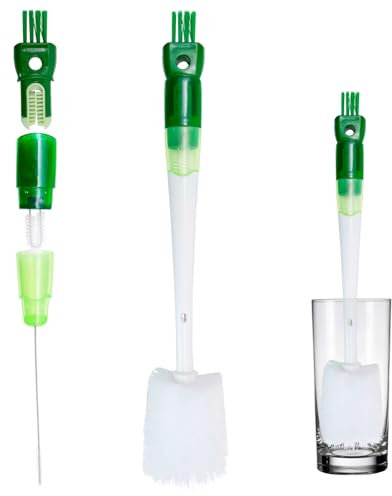 TULEBOLIAN 5-in-1 Multifunctional Bottle Cleaner Brush Set - Long Handle Light Green Cleaning Brushes for Baby Bottles, Straws, Kettle Spouts, Narrow Bottles & Cup Crevices with Soft Bristles (green)