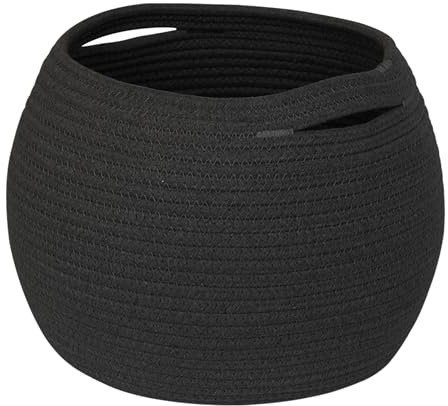 MEGASKET Black Woven Storage Basket, 11 x 9 Indoor Plant Basket for Decor, Decorative Small Cotton Rope Bin for Organizing Pet Toy, Gifts, Towel, Cloth, Socks, Wicker Planter Holder, Modern Shoe Bin