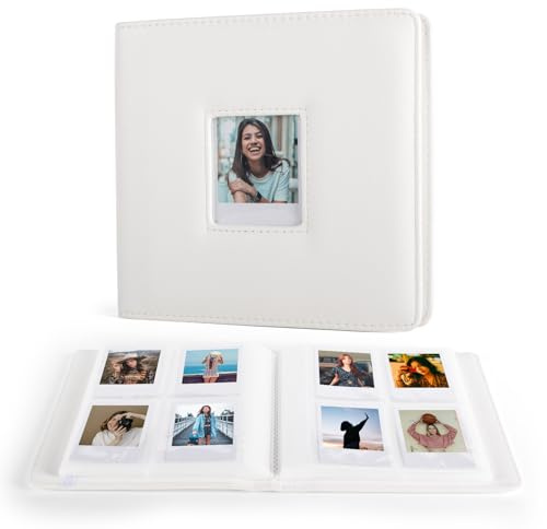 MUZIRI KINOKOO Fotoalbum mit 288 Taschen für Polaroid GO Sofortbildkamera, PU-Leder, große Kapazität, Album für Polaroid GO Kamerafilm, 6,6 x 5,4 cm, Filmsammlung, Souvenir, Fotoalbum, Weiß