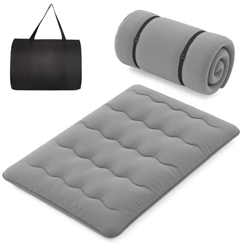 COSTWAY Japanische Futon Matratze, Tatami-Matte, Bodenmatratze, Klappmatratze mit waschbarem Bezug, Faltbare Schlafmatte mit Tragetasche, Beige, 90 x 200 cm (140 x 200 cm,Grau)