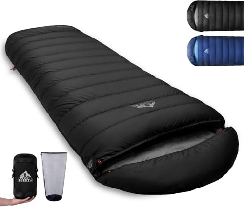 BUERTS daunenschlafsack Winter, Warmer und Leichter Winterschlafsack für Erwachsene und Kinder, 680FP+ Leichtschlafsack, geeignet zum Wandern, Bergsteigen, Camping.（Schwarz -6°C）