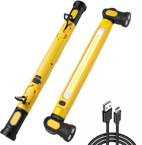 AXFEE LED Arbeitsleuchte, Wiederaufladbare 5000mAh 2840LM Werkstattlampe, Motorraumleuchte mit Magnet, 3 Farbtemperaturmodi, Haken und Ladekabel, für Werkstatt Camping Notfall und Baustelle(Gelb)