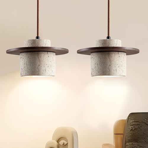 Stesulfr Pendelleuchte im japanischen Stil Wabi Sabi Pendellampe E27 nordischer Marmor Kronleuchter Schirm aus Naturstein einfache Hängeleuchte für Esszimmer Nachttisch Kücheninsel Flur(2PC)