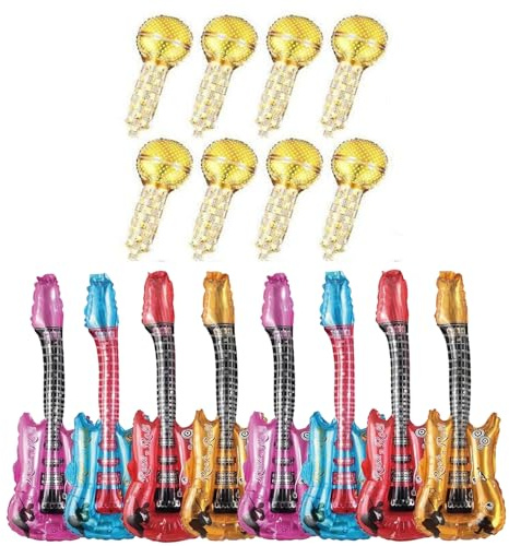 16 Stück Aufblasbare Gitarre Aufblasbares Mikrofon,Aufblasbares Musikinstrument Aufblasbare Rockgitarre für Erwachsene Party Dekoration