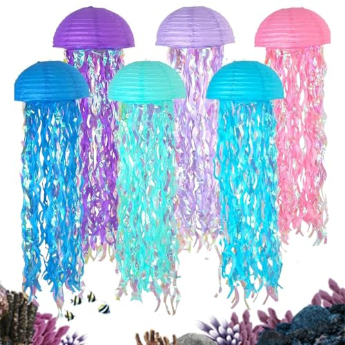 Quallen Lampion Deko - Meeresmotive Quallen-Laternen Deko,6 Stück Hängbare Wiederverwendbare Für Wohnzimmer Party Dekoration