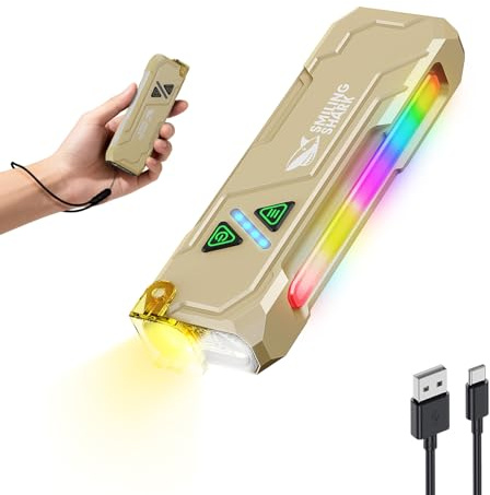 Smiling Shark ML01 Multifunctional Flashlight, Rechargeable LED Torch with Magnetic Base Main Side Light with RGB Compact Clip Design Long-Lasting USB Charging for Camping Hiking Emergency (Khaki)