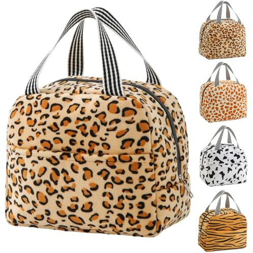 Arae Bolsa Térmica Porta Alimentos de Gran Capacidad, Loncheras de Trabajo con Doble Aislamiento, Nevera Portátil Pequeña para Oficina, Gimnasio, Picnic​, impresión leopardo