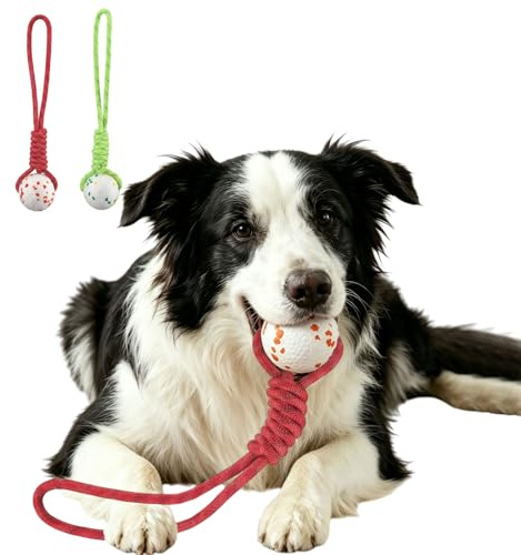 Anlitent Heavy Duty Ball on Rope Tough Dog Toys Straps for Aggressive Chewers Indoor/Outdoor - Durable Floating Tennis Tug Ball for Fetch, Flyball Tugs & Swimming, for Small Medium Dogs(Red, Small)