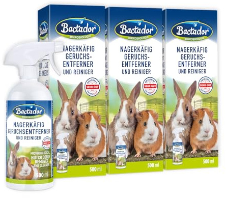 Bactador Enzymreiniger Nagerkäfig Spray 3 x 500ml - Geruchsentferner & Reiniger - Gegen Kot, Urin & Tiergerüche - Mikrobiologischer Geruchsneutralisierer - Porentiefe Reinigung in der Nagerumgebung
