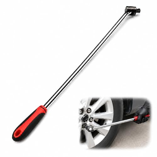 GOOGO 24 Inch 1/2 Inch Drive Breaker Bar, Power Flexible Handle Breaker Bar with Rubber Handle, Wheel Nut Spanner for Car Repair, Motorcycle Maintenance, Garage and Workshop