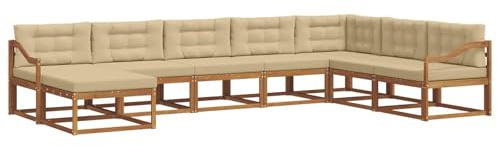vidaXL Outdoor-Sofagarnitur mit Kissen 8 pcs Natur und Beige, Akazienholz Outdoor Sofa Set, modernes Ecksofa, langlebige Gartenmöbel, Terrassensitz, Lounge für den Hinterhof, Latten-Rücken-Design