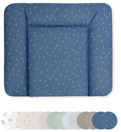 Ehrenkind® Abwaschbare Wickelauflage - Hygienisch, Sicher und Vielseitig in Jeansblau Pusteblume| Wickelauflage 72x85 | Wickelunterlage | Wickeltischauflage abwaschbar