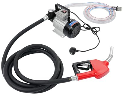 60L/min Diesel Transfer Pump 230V 550W Electric Fuel Pump, High Flow Self-Priming Diesel Transfer Pump with Rubber Outlet Hose & Fuel Gun for Farm Tractor Construction Site Workshop (Red)