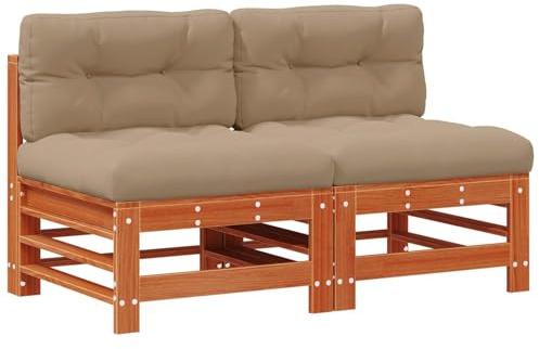vidaXL Garten Mittelssofa Massives Kiefernholz Wachsbraun, Garten- und Terrassenlounge, Moderne modulare Sofa, witterungsbeständig, anpassbare Sitzgruppe, Schaumstoffkissen
