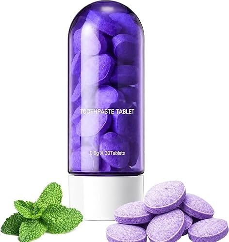 Purple Toothpaste Tablets for Teeth Brighten,30 Count Purple Toothpaste Tablets with Nano Hydroxyapatite, Deep Stain Removal,Fresh Breath, Natural Mint Toothpastes Tabs for Daily Oral Care (1 pcs)