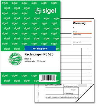 SIGEL RE625 Rechnungen A6, 2x50 Blatt, 1 Stück, mit Abheftlochung, Rechnungsblock