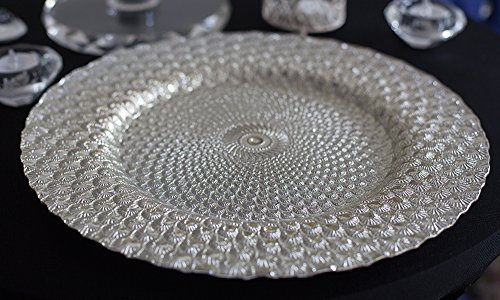 Decor Trader PEACOCK DESIGN GLASS CHARGER PLATES GOLD/SILVER WEDDINGS EVENTS PARTY CHRISTMAS (Silver)