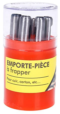 COGEX - Emporte-pièces - 9 pièces - Ø 2,5 à 10mm - En acier - Diamètre: 2,5 - 3 - 4 - 5 - 6 - 7 - 8 - 9 et 10mm - Boîte en plastique rouge avec couvercle transparent - Matière: Acier