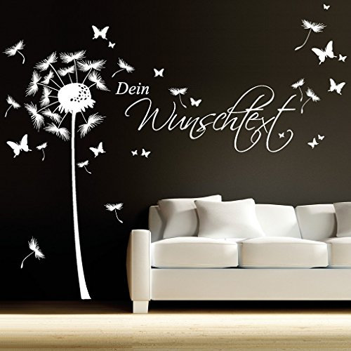 Wandtattoo Loft Pusteblume Wunschtext Löwenzahn Pollen Wohnzimmer Kinderzimmer Schmetterlinge in 30 Farben und 3 Größen
