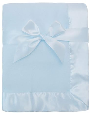 American Baby Company Fleece Blanket (30 x 40) with Silk-Like Satin Trim, Soft, Warm & Cozy, Blue, for Boys and Girls, Perfect for Baby Carrier, Stroller, Travel and Gifting