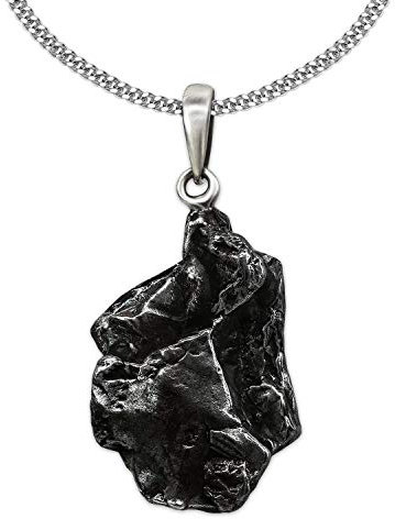 CLEVER SCHMUCK Halskette Anhänger Meteorit ECHTE STERNSCHNUPPE mit Silber-Öse 925 und Kette Panzer 45 cm lang 1,7 mm breit glänzend 925 Sterling Silber im Schmucketui