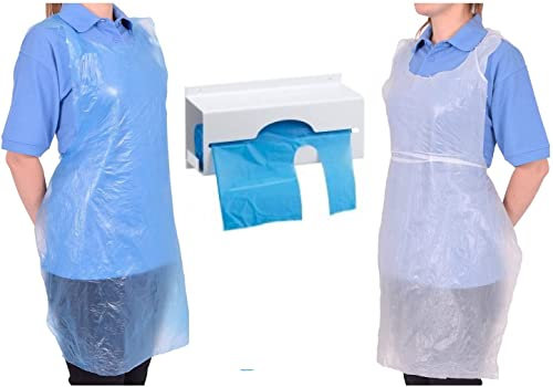 A406 Disposable Aprons on Roll - White, Blue (200 Aprons, High Density Polythene)