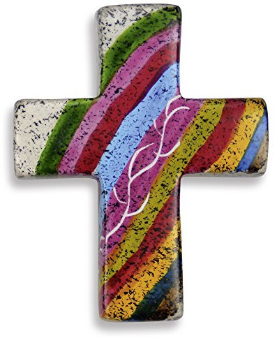 Uljö °° Handschmeichler Kreuz aus Speckstein - handbemalt, Fair-Trade (regenbogenfarben)