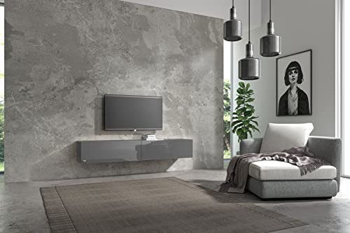 Wuun® TV Lowboard TV Board hängend I 100cm-280cm I Hängeschrank Wohnwand/Somero I Schwarz-Matt/Grau-Hochglanz I 140cm