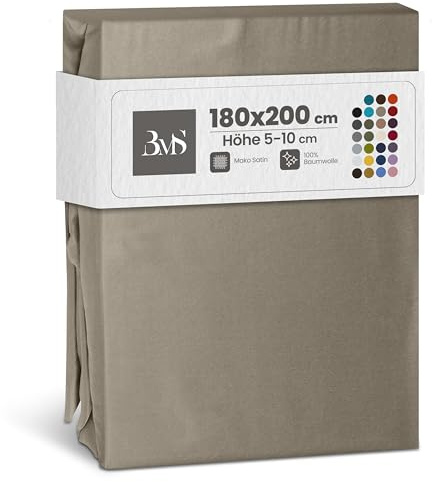 Bettwaesche-mit-Stil Mako Satin Spannbettlaken Spannlaken Spannbetttuch (180 cm x 200 cm, Matratzenhhöhe 5-10cm, Braun/Taupe)