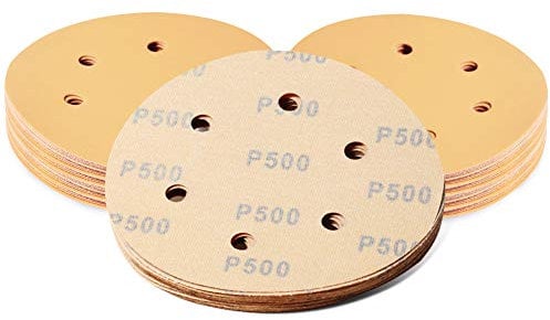 SPEEDWOX 50 Pcs Sanding Discs 6 Inches 500 Grit 6 Hole Hook and Loop Sandpaper Dustless Fit for Random Orbital Sander Assortment Yellow Finishing Discs for Automotive Woodworking