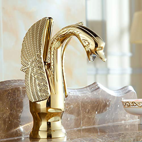 YHSGY Waschtischarmaturen 2 Stil Becken Wasserhähne Neue Design Schwan Wasserhahn Vergoldet Waschbecken Wasserhahn Hotel Luxus Kupfer Gold Mischbatterien Heiß Und Kalt Wasserhähne