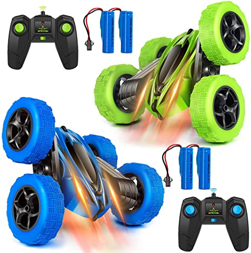 Lumiparty 2PACK RC Stunt Car Remote Control Car for Kids, 2.4Ghz High Speed Rock Crawler Vehicle,360 Rotating 4WD Off Road Double Sided Rotating Tumbling Rc Car with 4 Rechargeable Battery.