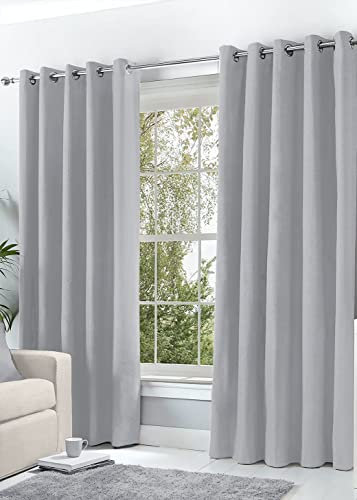 Hachette Thermal Blackout Curtains Eyelet Ring Top Including Pair of Tiebacks (Silver Grey, 66 X 72)