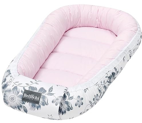 Bellochi Growing in style Premium Babynestchen Neugeborene - Nestchen Baby 90x60x12cm - 100% Baumwolle - Baby Nest, Baby Nestchen Junge, Baby Nestchen Mädchen, Baby Zubehör - Berry