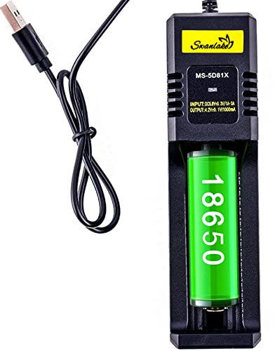 Swanlake 18650 Battery Charger,Single-Slot Intelligent Battery Charger for 3.7V Li-ion 18650,26650,21700,18500,18350,16650 Rechargeable Battery (not Including Battery