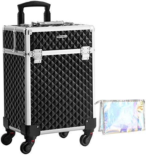 SONGMICS Maleta para Maquillaje Profesional, Maletín para Maquillaje, con 4 Ruedas del Tipo Multidireccional, con 4 Bandejas, para Viaje Trabajo, Negro JHZ013B01