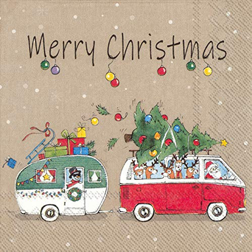 Boston International IHR Papierservietten, 3-lagig, 16,5 x 16,5 cm, Weihnachten Camping
