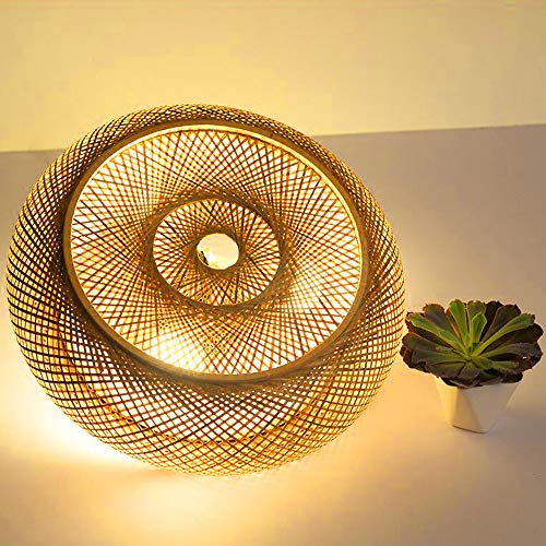 Bambus Deckenleuchte Natürlicher Rattan Pendellampe Deckenlamp Kreative Handmade Lampenschirm Kronleuchter E27 Decken Beleuchtung Restaurant Schlafzimmer Wohnzimmer Cafe Bar Studie Büro Teehaus,60cm