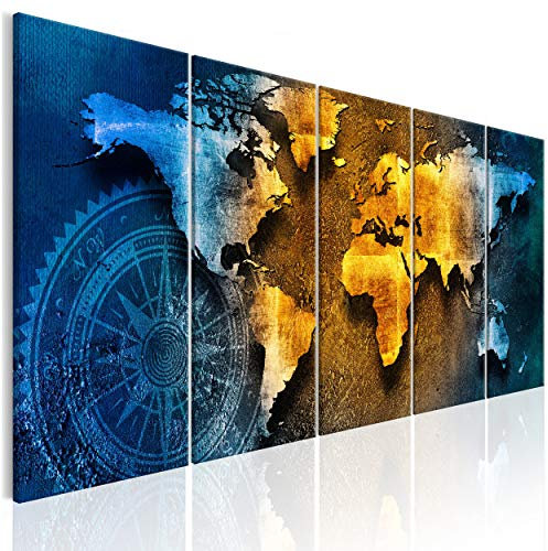 decomonkey Bilder Weltkarte 200x80 cm 5 Teilig Wandbild Groß Leinwandbild XXL Deko Wohnzimmer Schlafzimmer Büro Wanddeko Leinwand Pictures For Wall Poster Wall Painting Modern Landkarte