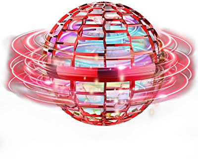 Fliegender Ball, Fliegender Spielzeug Handgesteuerter Mini Drohne mit 360 ° rotierenden LED-Leuchten für Kinder Erwachsene Innen im Freien (Rot)
