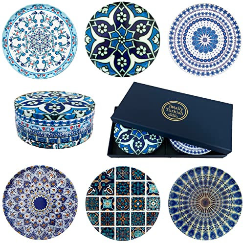 Totally Turkish – Patterned Drink Coasters Set of 6 – Giftable Design Drinks Mat Set – Non-Scratch Top & Non-Slip Cork Base (Epheseus)