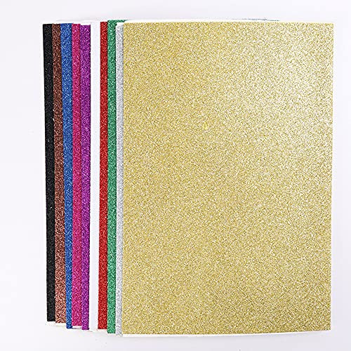 Bunte Selbstklebend Moosgummi Platten,10 Bogen 20x29 cm Bastelschaumstoff Farbig Schaumstoff Blätter Eva-Platten zum Basteln,für Kinder DIY Handwerk,Scrapbooking,Party Geschenkdekoration,Glitzer