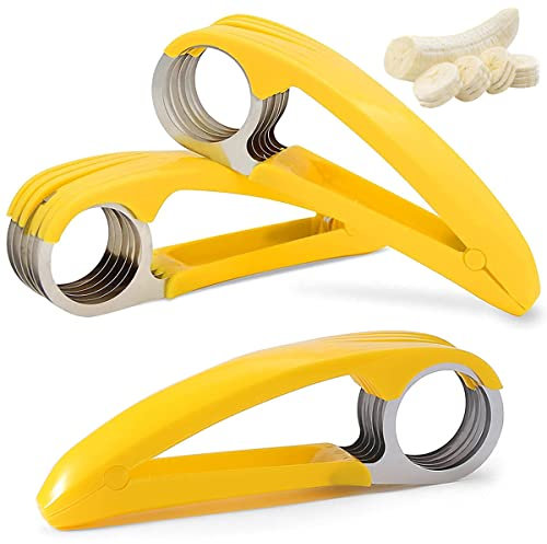 Forreen Banana Slicer, 3 Pcs Stainless Steel, Yellow, Portable, Food Preparation