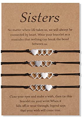 CheersLife 4 Schwestern Armbänder Schmuck passend zum Herzen beste Freundin Freundschaft Abstand Bestie Armbänder Set Schwestern Geschenke von Schwester für Mädchen Frauen Geburtstagsgeschenke