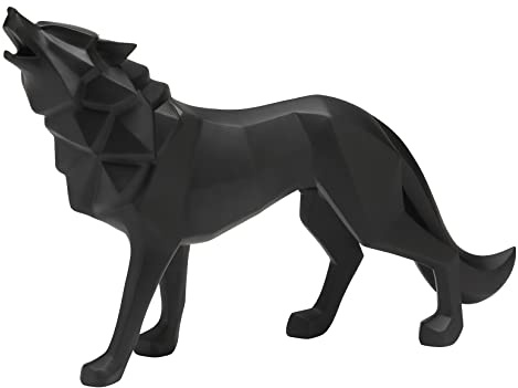 Vinbcorw Moderne Deko Harz Sculpture Wolfsstatue FüR Moderne Kunst, Kunsthandwerk,Ornament FüR Wohnzimmer, Schlafzimmer, Esstisch, BüRo Gold, Schwarz, Weiß, Silber 32x8x21cm